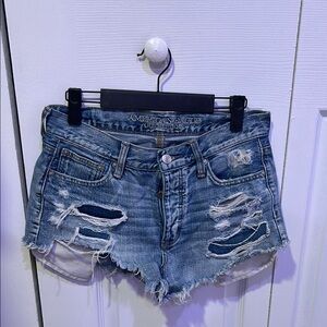 American Eagle Outfitters Blue Distressed Jean Shorts